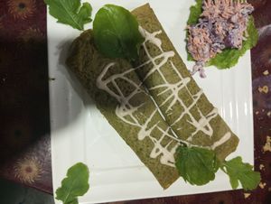 Spinach crepes with basil pesto at Vegan Casa in Patnem