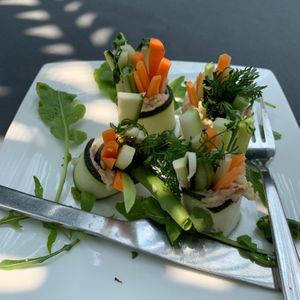 Cucumber wrap with yummy almond spread and zucchini at Vegan Casa in Patnem