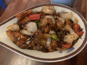 Stir fried pumpkin with black bean sauce  at Hongkies Kitchen in Northbridge