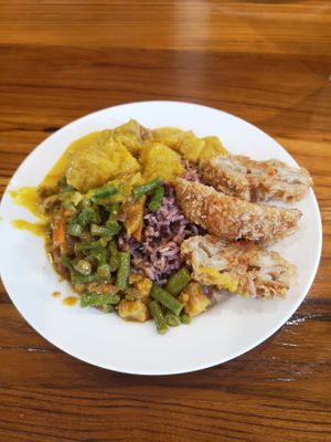 Plate from the buffet. 50B at Chew Xin Jai in Pai