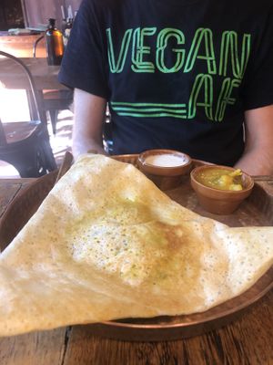 Vegan-friendly masala dosa for breakfast ! at True Thomas in Varkala