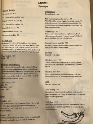 Lunch menu with vegan options at True Thomas in Varkala