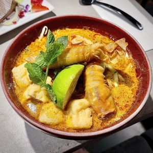 Delicious vegan laksa   at Laksamania in London