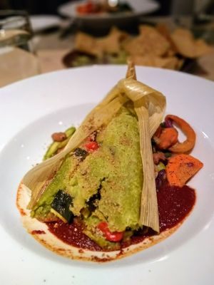 Three sisters tamale at Blue Heron Restaurant in Santa Fe