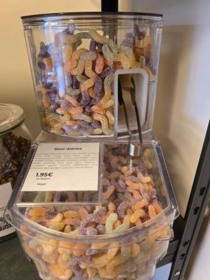 Sour worms vegan at Oodles and Pinches in Haarlem