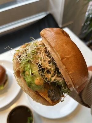 They have veggie burgers that you can modify to be vegan! They have vegan cheese and vegan aioli   at Myx Creative Kitchen in Greenwich