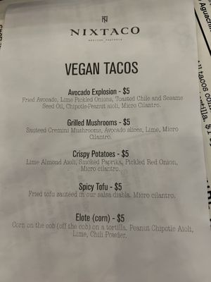 Vegan menu   at Nixtaco in Roseville
