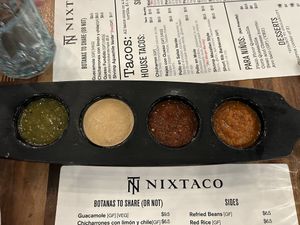 Salsa flight…from mild to hot.   at Nixtaco in Roseville