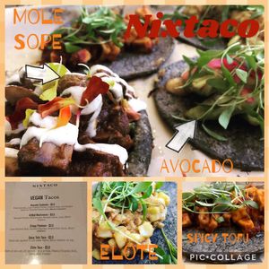 All my choices and the tacos not tasted listed on the menu at Nixtaco in Roseville