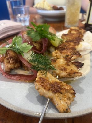 Vegan chicken skewers  at Naim  in Paddington