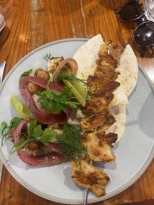 Vegan chicken skewers  at Naim  in Paddington