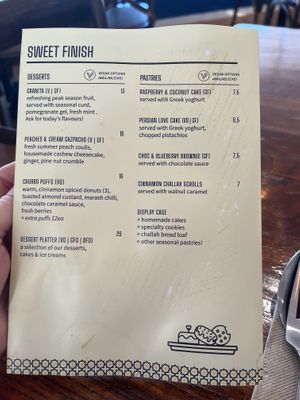 Dessert menu  at Naim  in Paddington