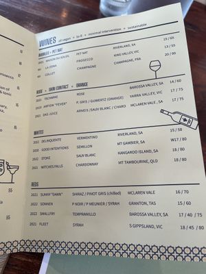 Wine menu  at Naim  in Paddington