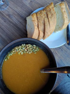 Vegan Indian soup and bread at The Soup Company in Vik