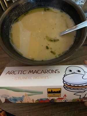Cauliflower soup and vegan macarons   at The Soup Company in Vik