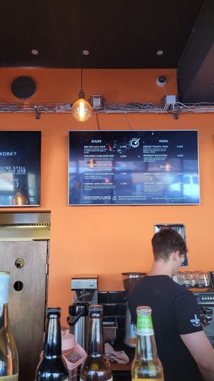 Menu (also a vegan salad) at The Soup Company in Vik