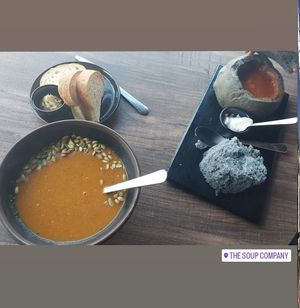 Mine (vegan) and my dad's on the right (non vegan) at The Soup Company in Vik