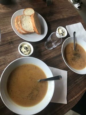The yummiest Vegan pumpkin soup at The Soup Company in Vik