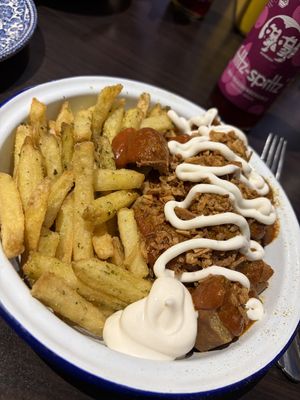 Currywurst Vegan Herman Style mit Pommes   at Herman ze German in Loerrach
