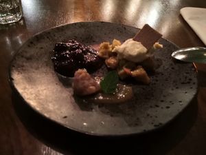 Rhubarb dessert at The Meets Restaurant in Amsterdam