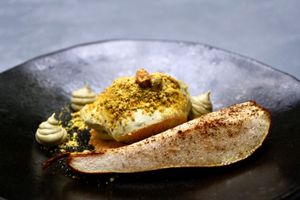 Pistacchio cream, pear. at The Meets Restaurant in Amsterdam