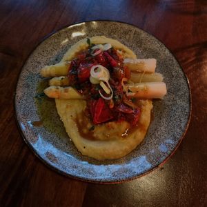 Asparagus & mash starter at The Meets Restaurant in Amsterdam