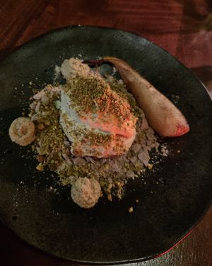 Pear & pistachio with a truck of crumble (requested!) 🥹 at The Meets Restaurant in Amsterdam