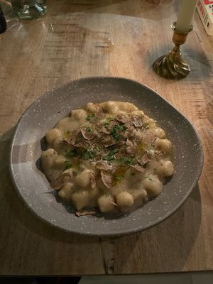 Gnocchi with salsify sauce and truffle at The Meets Restaurant in Amsterdam