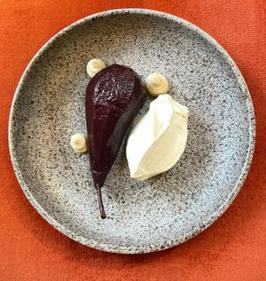 Poached peer and Chantilly  at The Meets Restaurant in Amsterdam