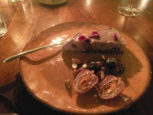 Acai cheesecake tart. Very tasty. Skip the Lychee.  at The Meets Restaurant in Amsterdam