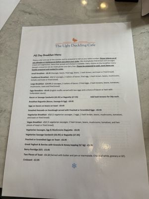 Breakfast menu   at The Ugly Duckling Cafe in Shaftesbury