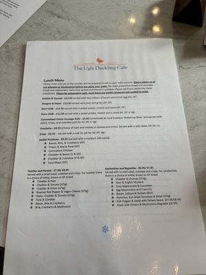 Lunch menu   at The Ugly Duckling Cafe in Shaftesbury