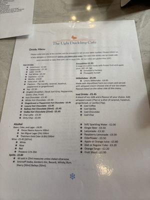 Drinks menu   at The Ugly Duckling Cafe in Shaftesbury