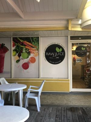 Outside of the store (not visible from road) at Raw Juice Bar in Bridgetown