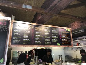 Menu board  at Raw Juice Bar in Bridgetown