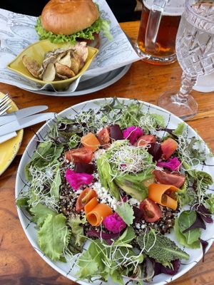 Piedra Roja bowl and veggie burger  at Roots in San Pedro De Atacama