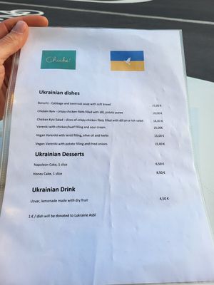 Ukrainian menu at Chiche in Luxembourg City
