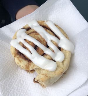 Vegan cinnamon bun on weekends at Lakeview on 90th in Calgary