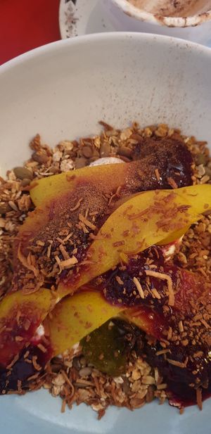Seeded birther museli with extra fruit at Feedback Cafe in Yarraville