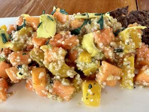 Funky Twister (millet instead of buckwheat, pumpkin instead of mushrooms) - 350Rs  at Body & Soul Health Kitchen in Arambol