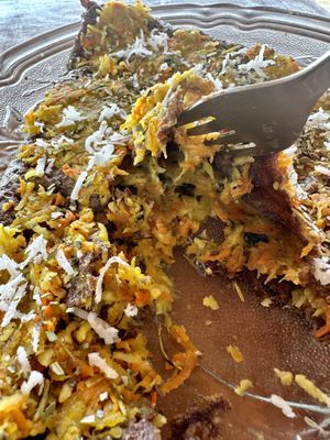 gluten free crepe - pumpkin, carrot, and coconut. so insanely good    at Body & Soul Health Kitchen in Arambol