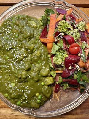 aloo mattar saag (with extra salad and no rice/chapati)  at Body & Soul Health Kitchen in Arambol