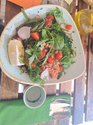 Veggie bowl with brown rice and mint sauce- tastier than my description! at Organic Kitchen in Casablanca