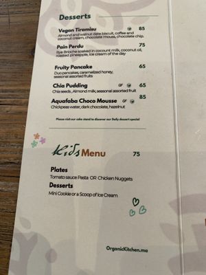 menu back  at Organic Kitchen in Casablanca