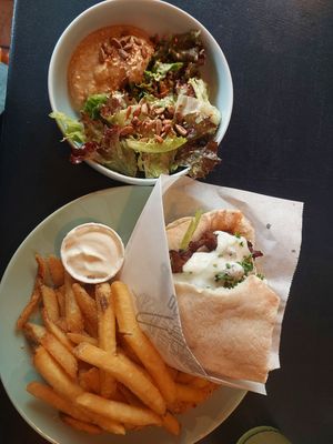 Döner with Chips and Salad at Peacock Green Deli in Cologne