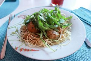 spaghetti with artichokes, truffle oil and arugula at Restaurante Amaltea in Cordoba