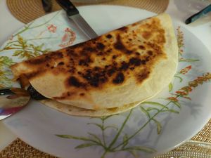 Starter / Vegan roasted vegetables quesadilla (which simply avoides dairy cheese) at Restaurante Amaltea in Cordoba