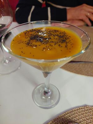 Dessert / creamed mango at Restaurante Amaltea in Cordoba