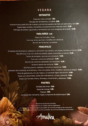 Vegan Menu  at Restaurante Amaltea in Cordoba