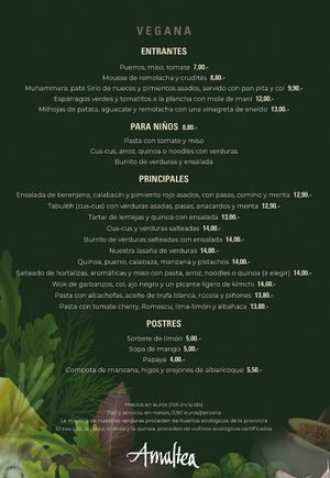 Carta vegana at Restaurante Amaltea in Cordoba